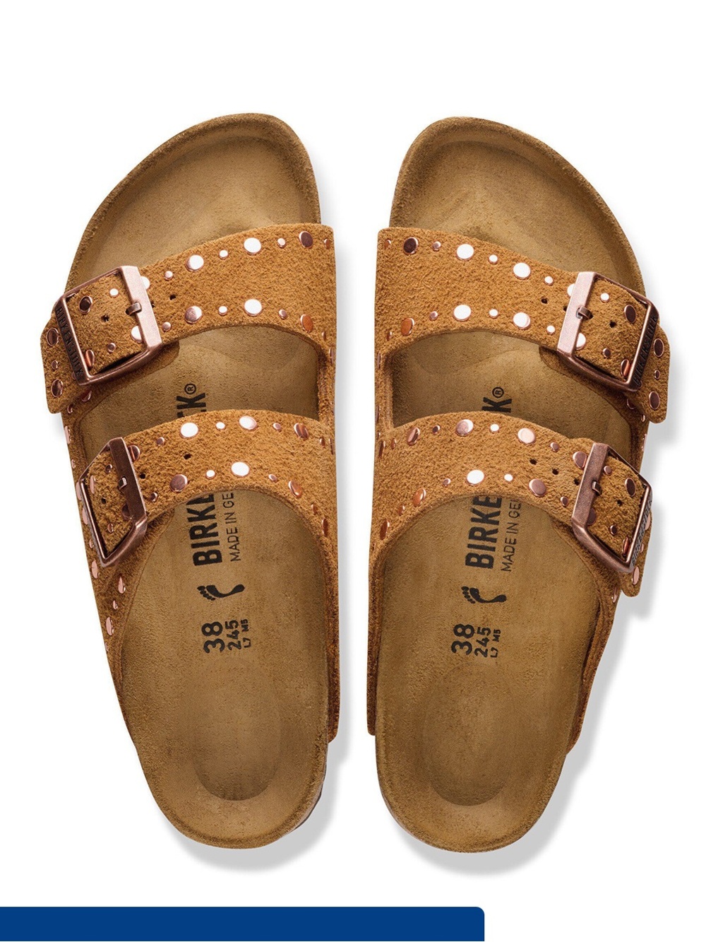 Birkenstock Arizona Rivets Stud Slide Sandal Brown Leather Size 5 US Anthro NEW - Picture 3 of 7